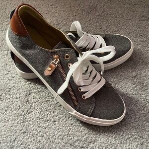 Gray and White Casual Sneakers with Zipper Detail NEW